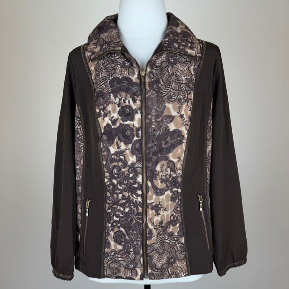 Zenergy by Chico's Jackets & Blazers - Zenergy by Chicos Size 1 Brown Lace Animal Print Zip Up Jacket Womens Medium